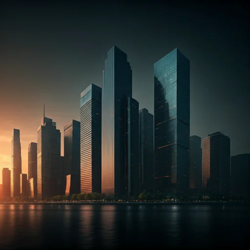 Metrópolis financiera moderna al amanecer